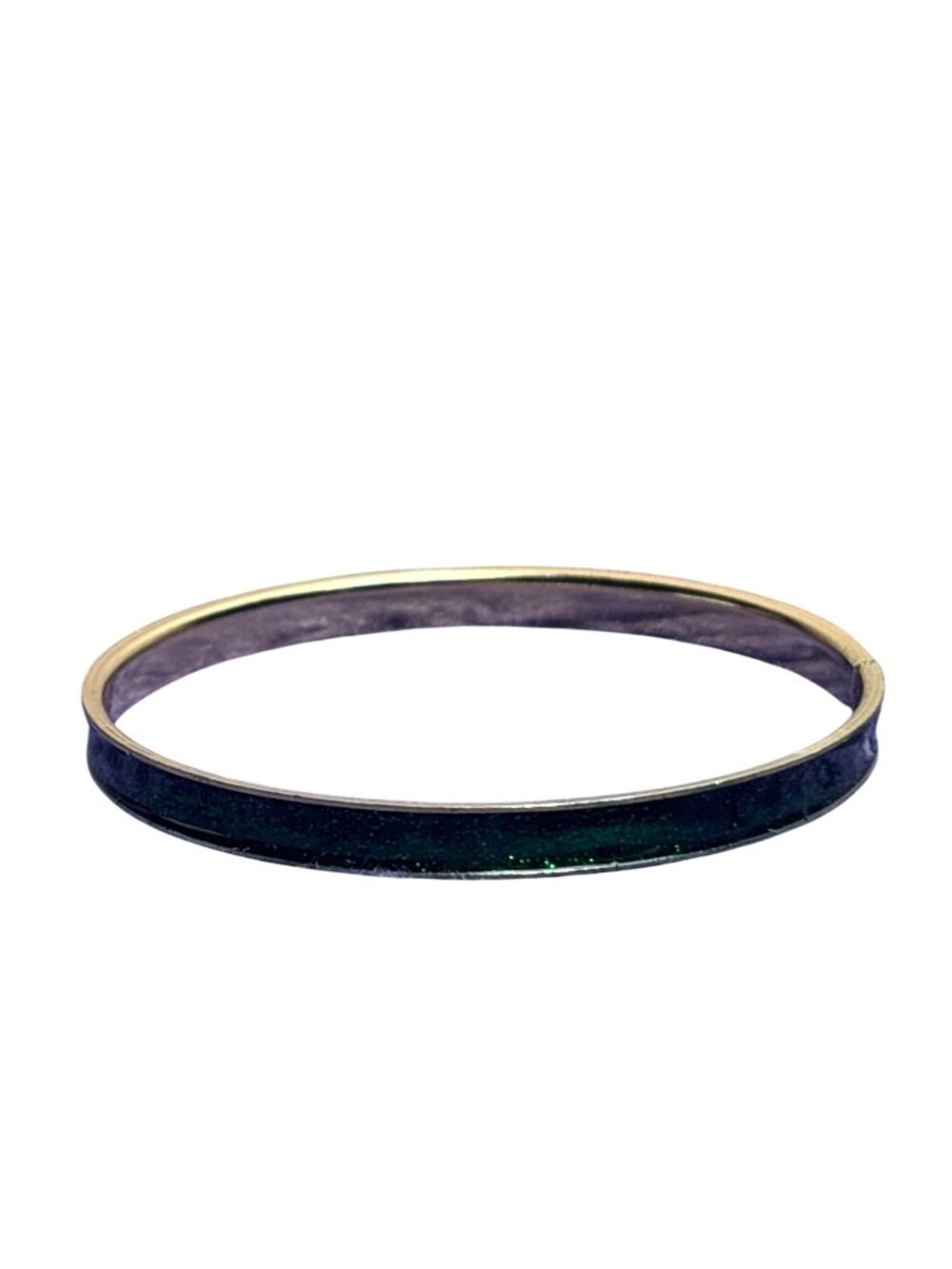 Green Glitter Enamel Goldtone Bangle Bracelet 8 inches